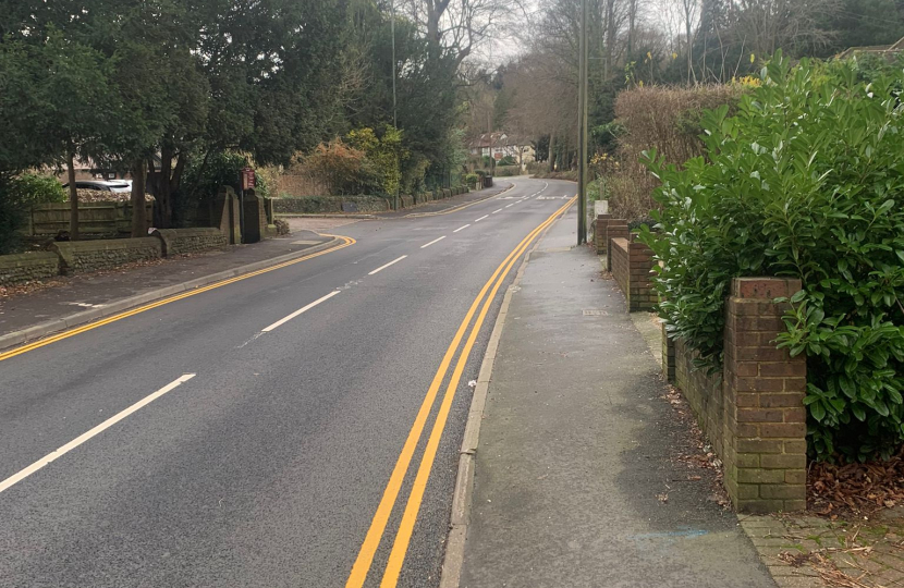 Whyteleafe Hill after it has been resurfaced and the lining works have been completed